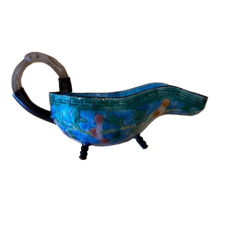 Antique Cloisonné Spoon Scoop Jade handle